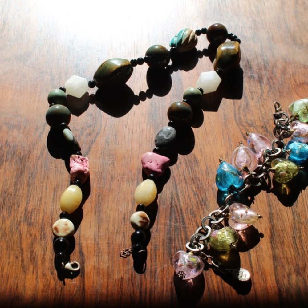 Bohemian/Hobo, chunky multi-gemstone beaded necklace and bracelet